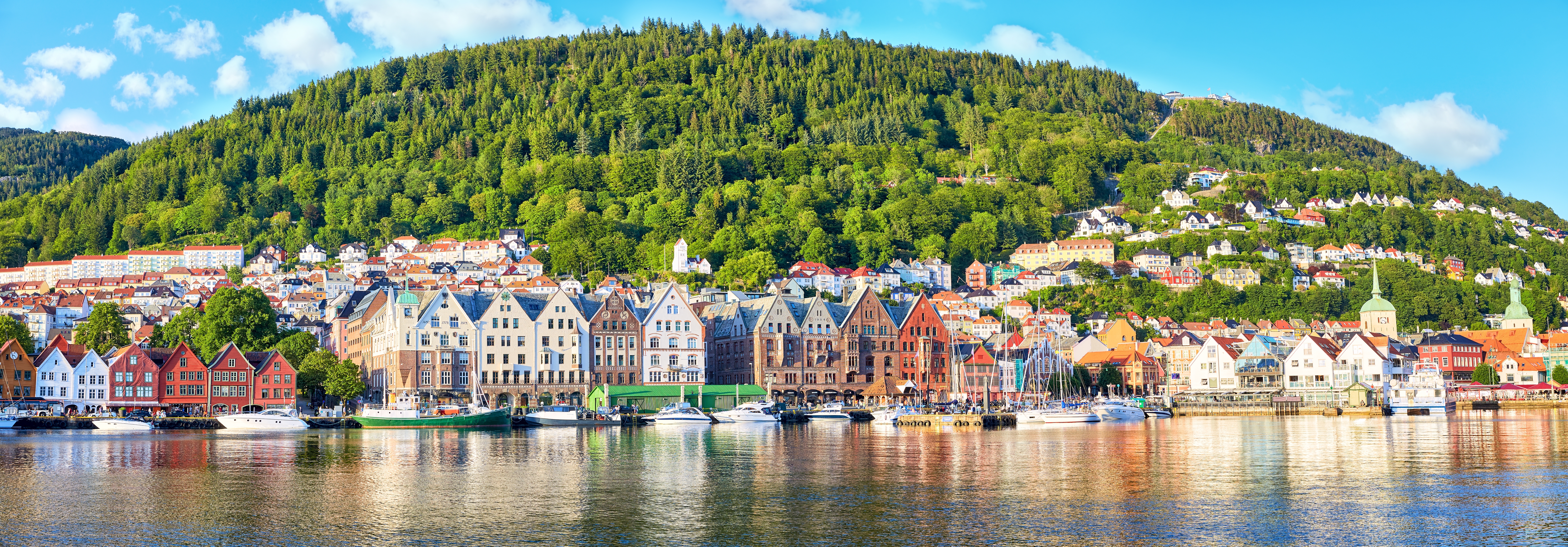 A long row of old buildings seen from the seaside