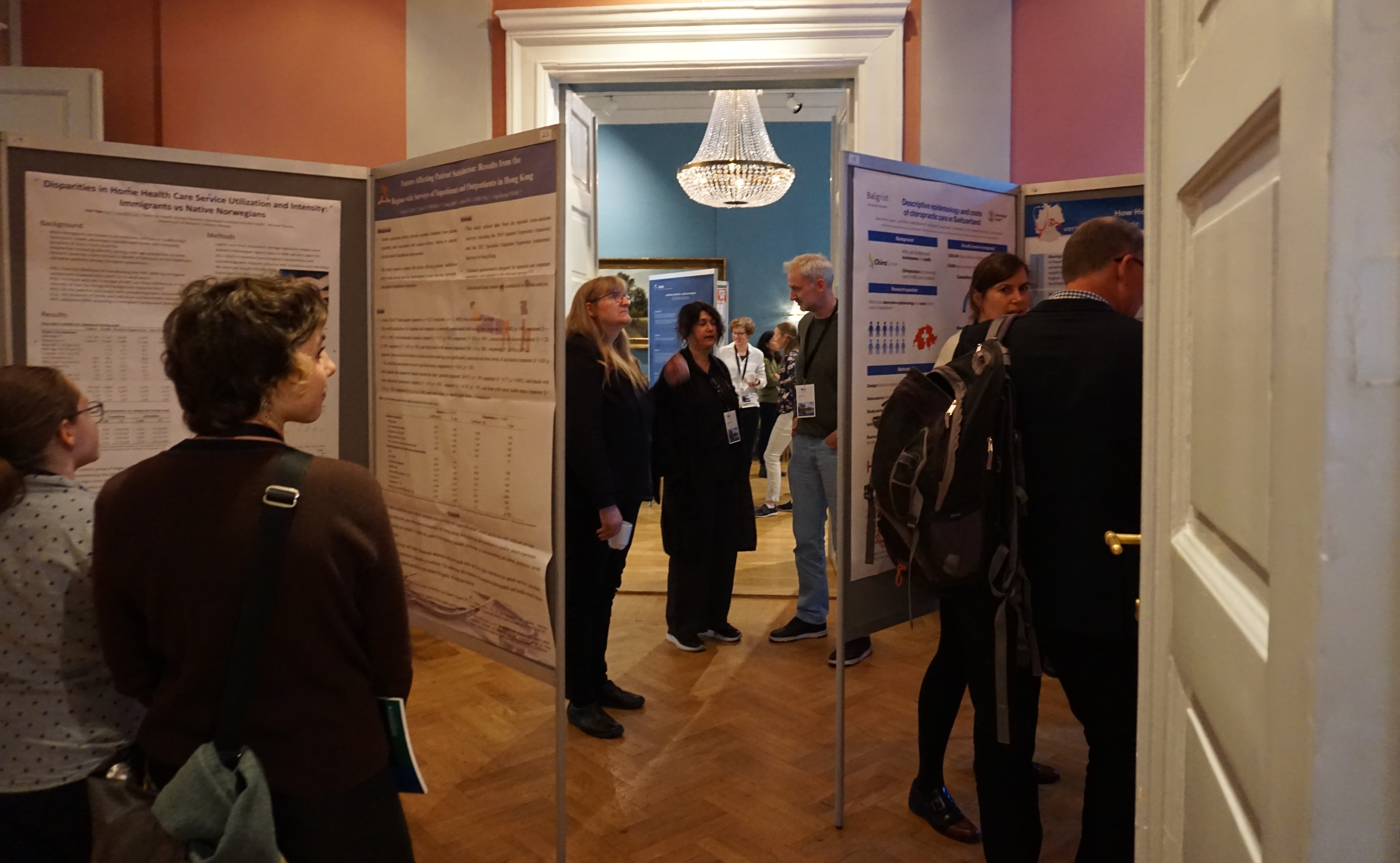 A group of people standing in a room